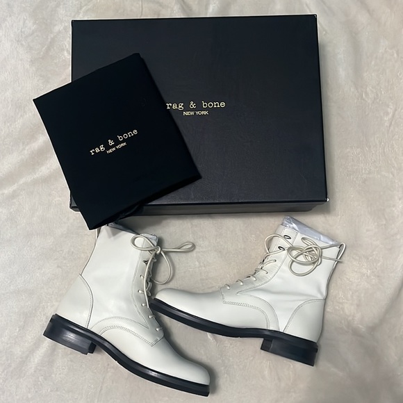 NIB: RAG & BONE Women’s Slayton Leather Lace Up Boot, Antique White Sz 7 (37 EU) - Picture 3 of 15